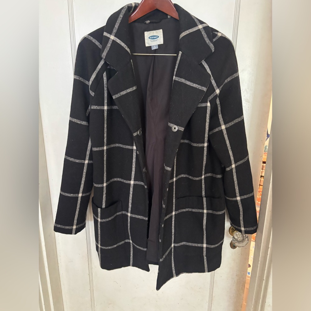 Old Navy Black Windowpane Plaid Coat